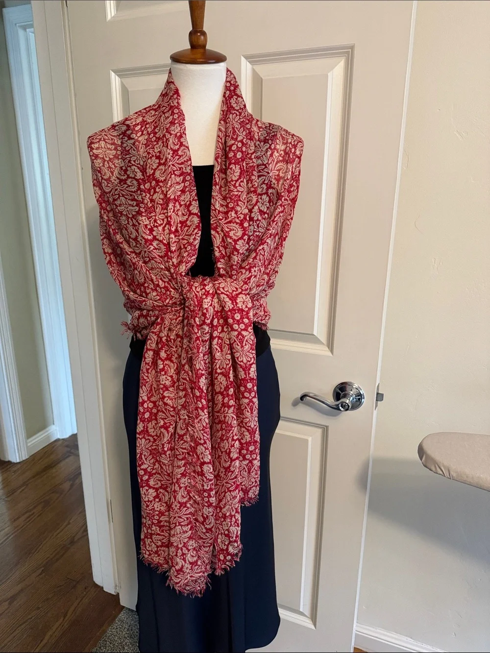 Lightweight Red Printed Scarf Wrap
